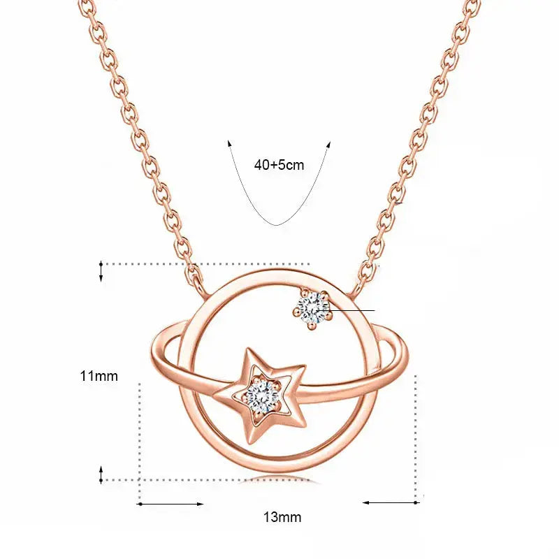 LOVCIA Lady Hollow CZ Star Planet 925 Sterling Silver Necklace