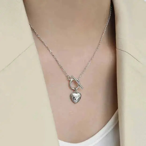 Lovcia Lady Love Letters Heart 925 Sterling Silver Necklace-Necklaces-