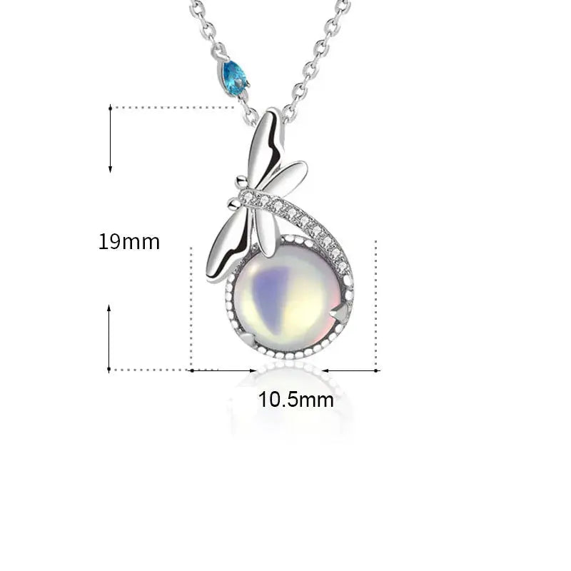 LOVCIA Lady Natural Moonstone Dragonfly 925 Sterling Silver Necklace