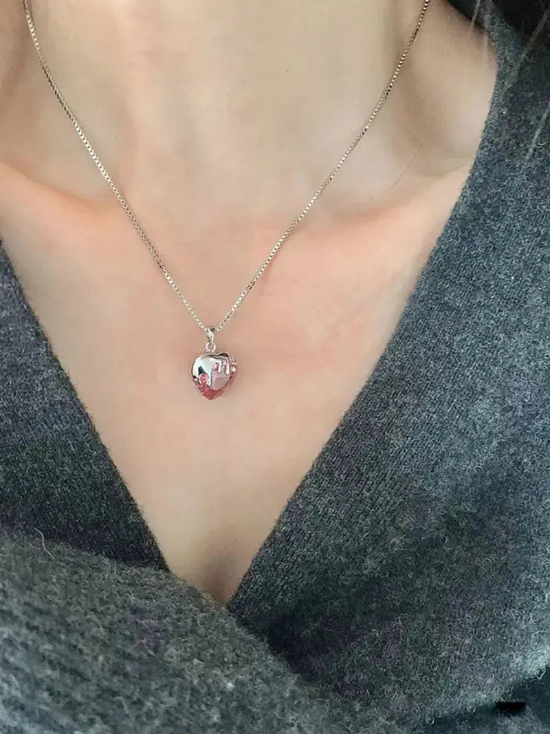 Lovcia Lady Pink CZ Heart Flowing Lava 925 Sterling Silver Necklace-Necklaces-Rhodium-Rhodium