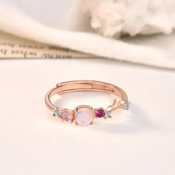 Lovcia Lady Round Created Opal CZ 925 Sterling Silver Adjustable Ring-Rings-Rose Gold-Rose Gold