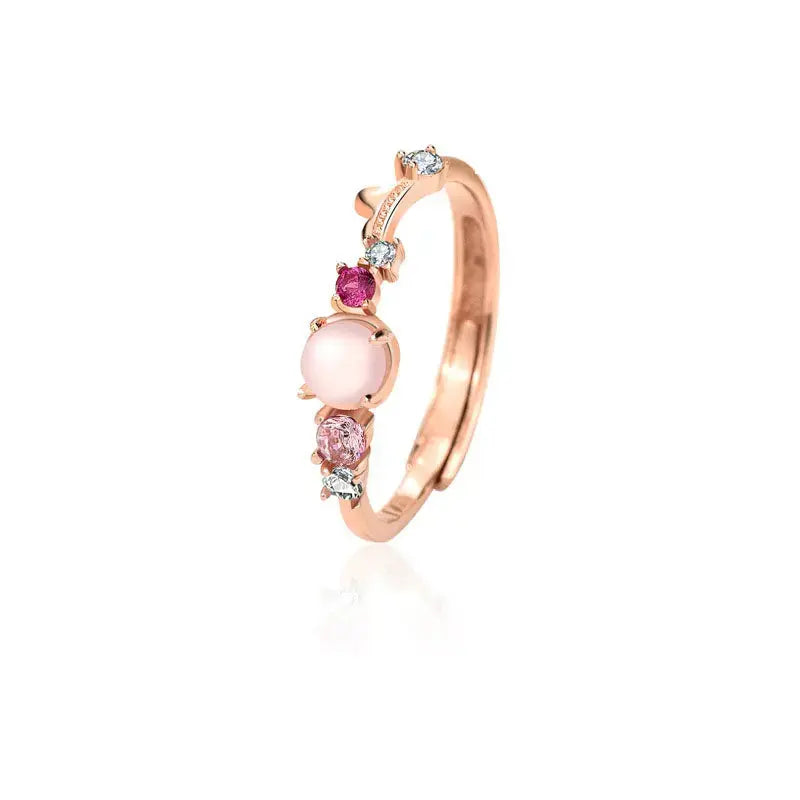 Lovcia Lady Round Created Opal CZ 925 Sterling Silver Adjustable Ring-Rings-Rose Gold-Rose Gold