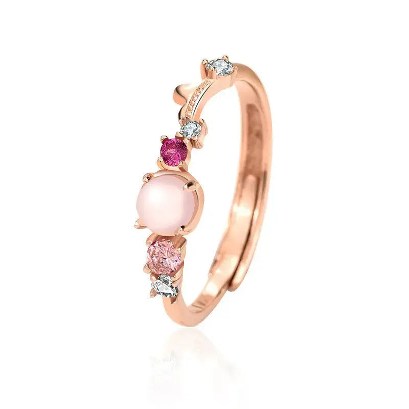 Lovcia Lady Round Created Opal CZ 925 Sterling Silver Adjustable Ring-Rings-Rose Gold-Rose Gold