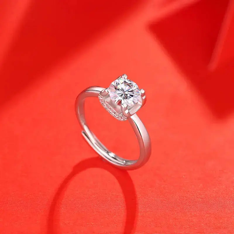Lovcia Lady Square Moissanite CZ 925 Sterling Silver Adjustable Ring-Rings-0.5 Carat (Certificate Included)-0.5 Carat (Certificate Included)