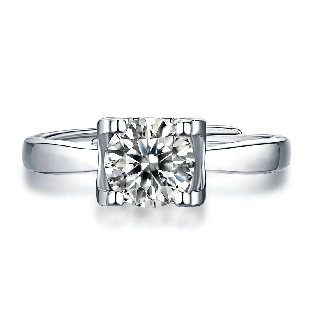 Lovcia Lady Square Moissanite CZ 925 Sterling Silver Adjustable Ring-Rings-0.5 Carat (Certificate Included)-0.5 Carat (Certificate Included)