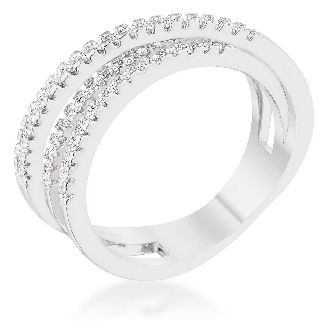 Lovcia Laurie Contemporary Trio Band Ring with 0.2ct CZ and Rhodium Finish-Rings-5-5