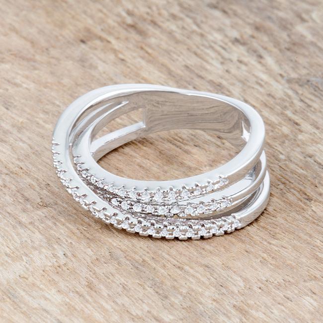 Lovcia Laurie Contemporary Trio Band Ring with 0.2ct CZ and Rhodium Finish-Rings-5-5
