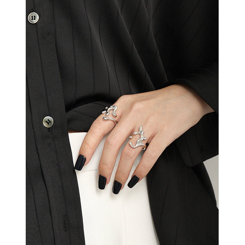Lovcia Lava Flame 925 Sterling Silver Adjustable Ring-Rings-Rhodium-Rhodium