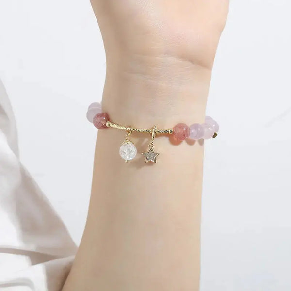 Lovcia Lavender Amethyst Crystal Bracelet For Women With Stars and Moon Charms-Bracelets-Purple-Purple