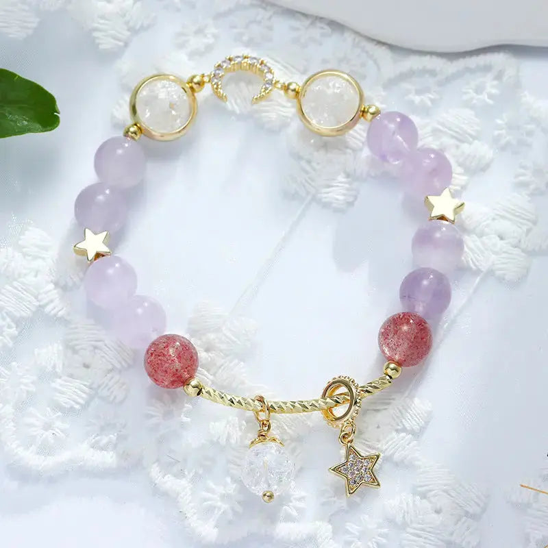 Lovcia Lavender Amethyst Crystal Bracelet For Women With Stars and Moon Charms-Bracelets-Purple-Purple