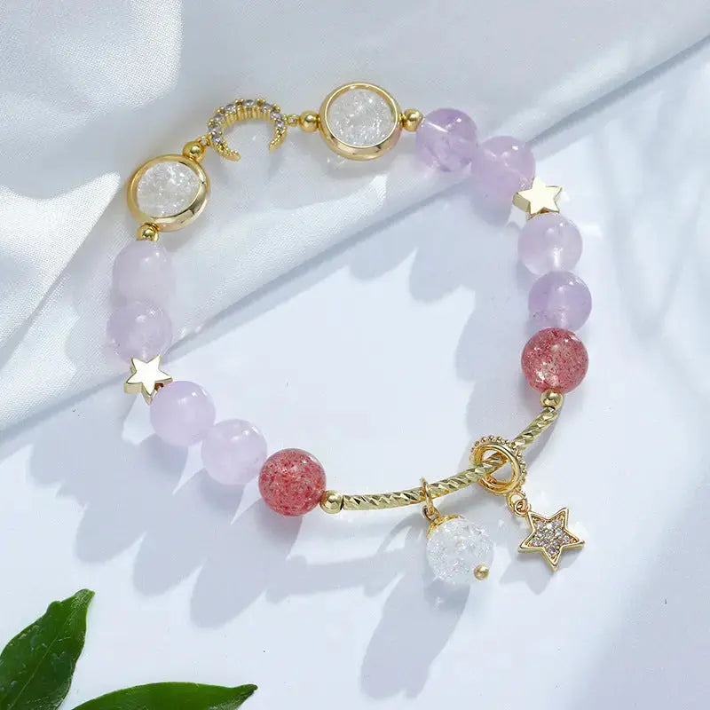 Lovcia Lavender Amethyst Crystal Bracelet For Women With Stars and Moon Charms-Bracelets-Purple-Purple