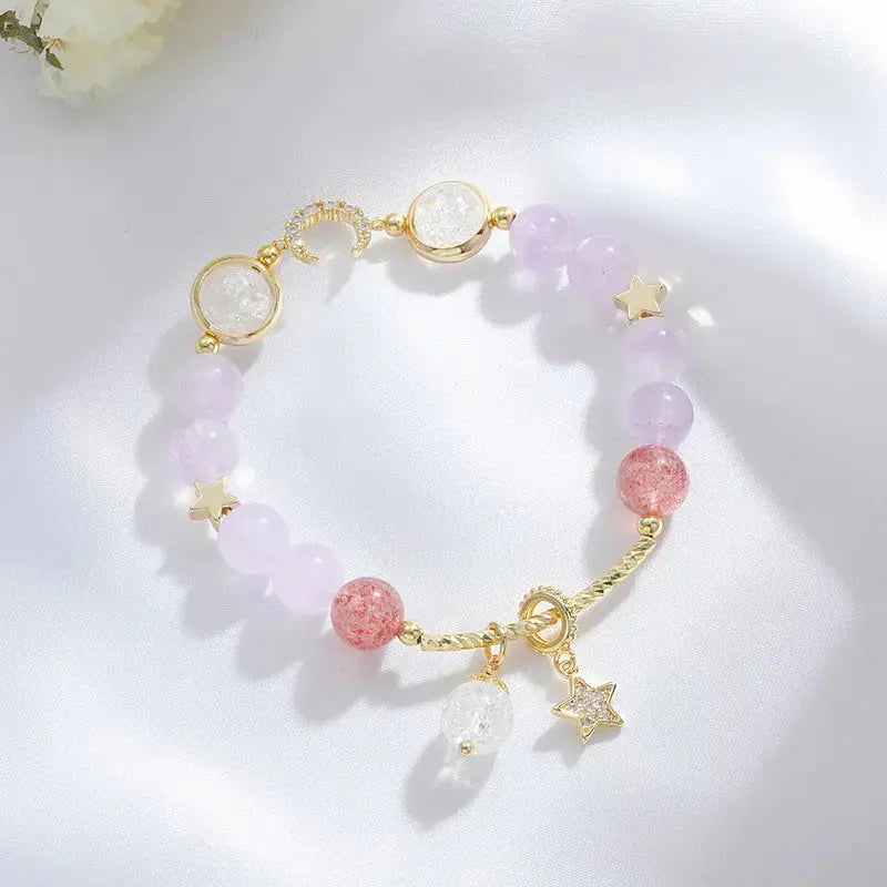 Lovcia Lavender Amethyst Crystal Bracelet For Women With Stars and Moon Charms-Bracelets-Purple-Purple