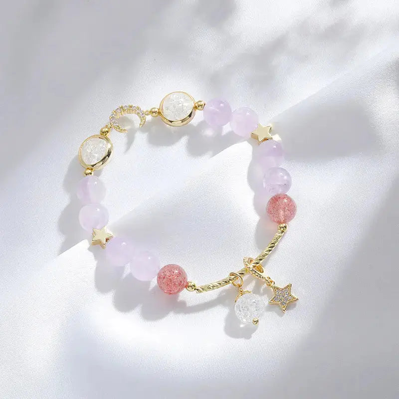 Lovcia Lavender Amethyst Crystal Bracelet For Women With Stars and Moon Charms-Bracelets-Purple-Purple