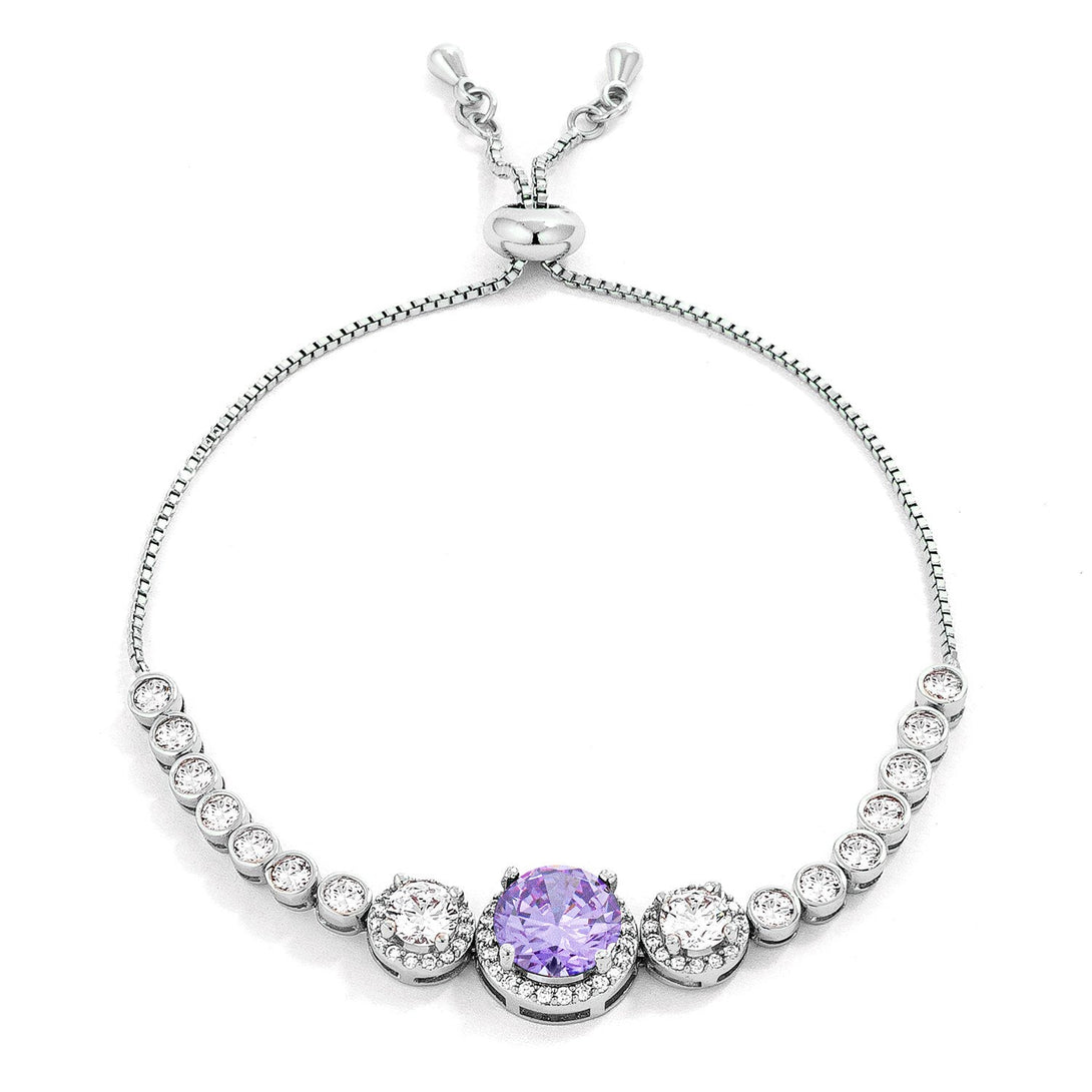 Lovcia Lavender & Clear CZ Rhodium-Plated Slider Tennis Bracelet-Bracelets-