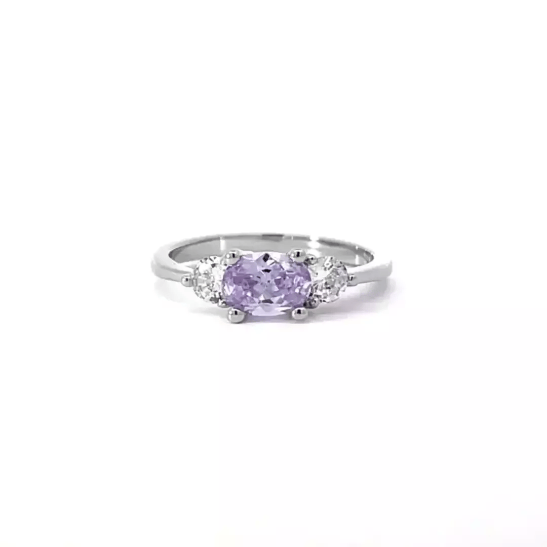 LOVCIA Lavender Oval Cut CZ Ring with Clear Accents in Rhodium