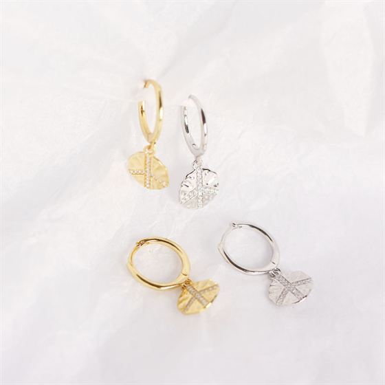Lovcia Leaf CZ Leverback Earrings 925 Sterling Silver-Earrings-Yellow Gold-Yellow Gold