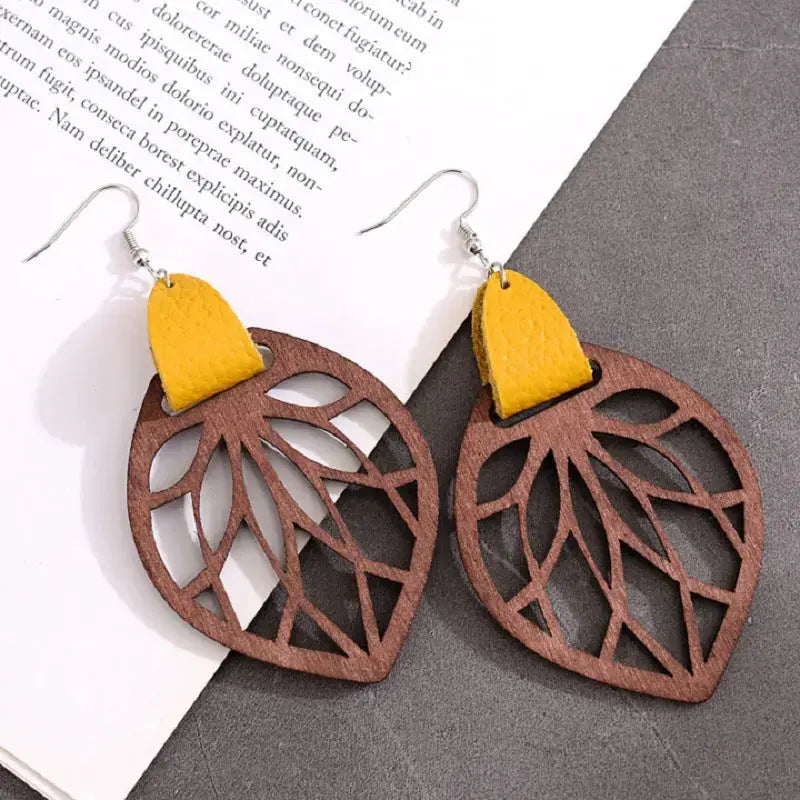 Lovcia Leaf Drop Earrings-Earrings-Mustard-One Size-Mustard