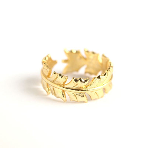 Lovcia Leaf Shape Adjustable Ring Gold Plated 18K Jewellery-Rings-Yellow Gold-Yellow Gold