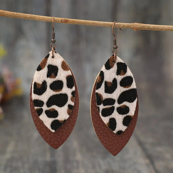 Lovcia Leaf Shape Leather Dangle Earrings-Earrings-Chestnut-One Size-Chestnut