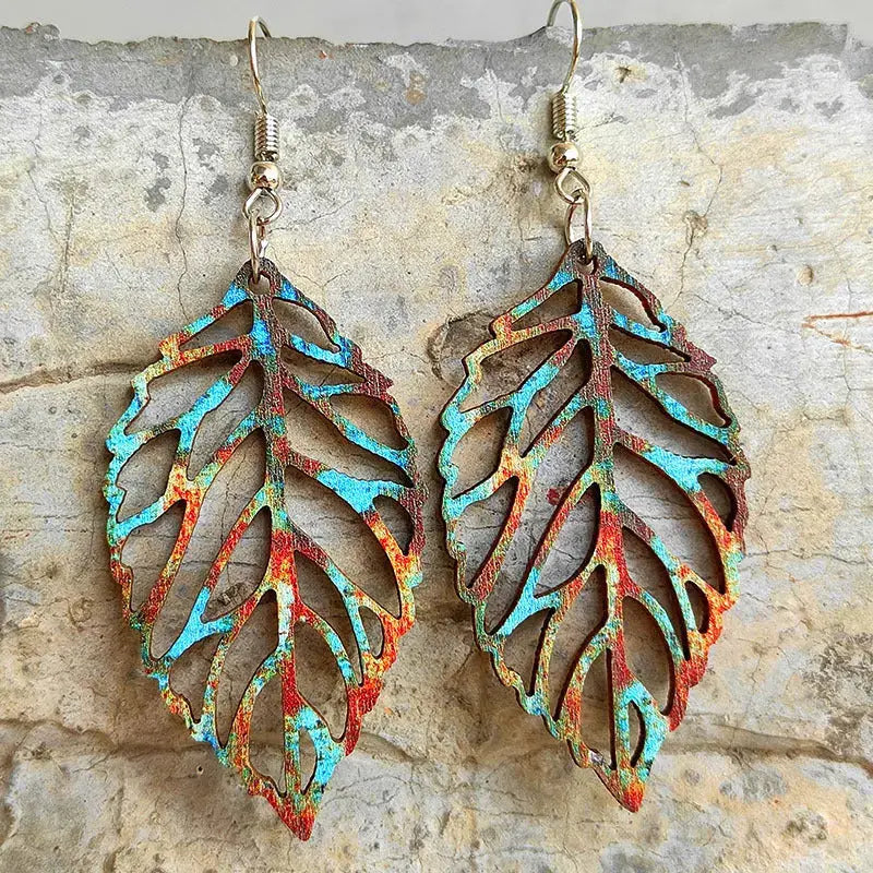 Lovcia Leaf Shape Wooden Dangle Earrings-Earrings-Style A-One Size-Style A