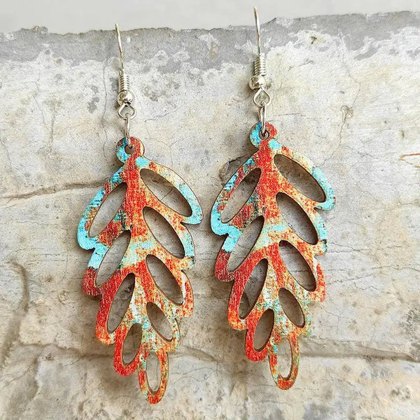Lovcia Leaf Shape Wooden Dangle Earrings-Earrings-Style C-One Size-Style C
