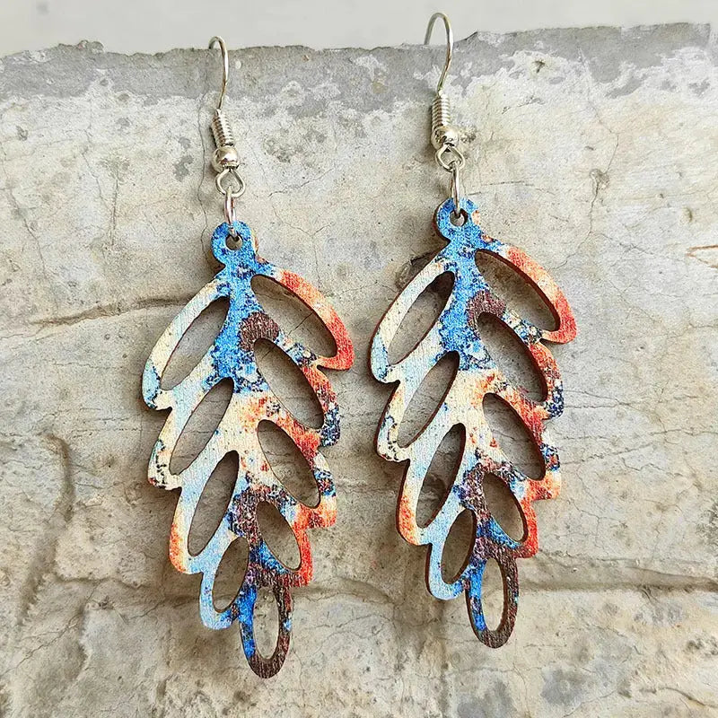 Lovcia Leaf Shape Wooden Dangle Earrings-Earrings-Style D-One Size-Style D