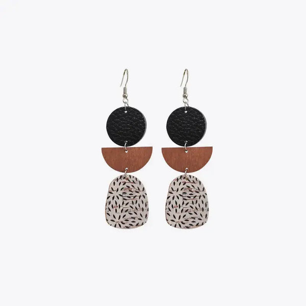Lovcia Leather & Wood Drop Earrings-Earrings-Dusty Pink-One Size-Dusty Pink
