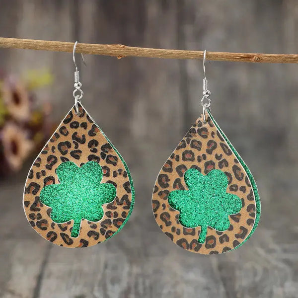 Lovcia Leopard Hollowed Leather Teardrop Earrings-Earrings-Mid Green-One Size-Mid Green