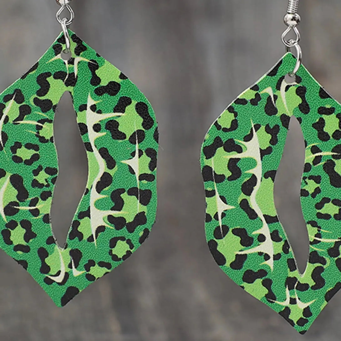 Lovcia Leopard Lip Shape Leather Earrings-Earrings-Mid Green-One Size-Mid Green