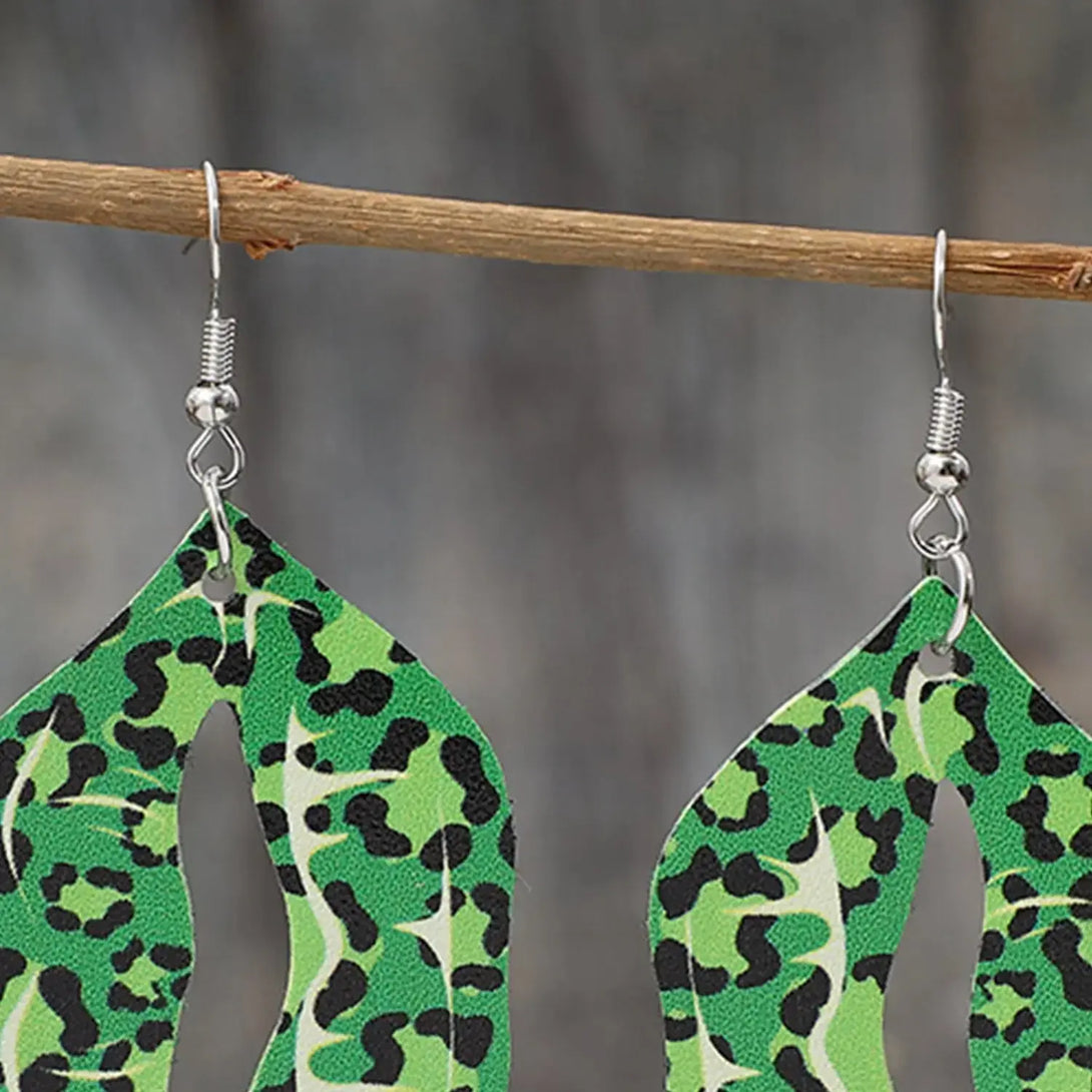 Lovcia Leopard Lip Shape Leather Earrings-Earrings-Mid Green-One Size-Mid Green