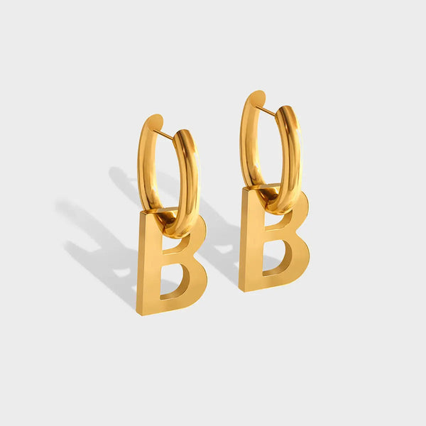 Lovcia Letter B Titanium Steel Earrings-Earrings-Gold-One Size-Gold