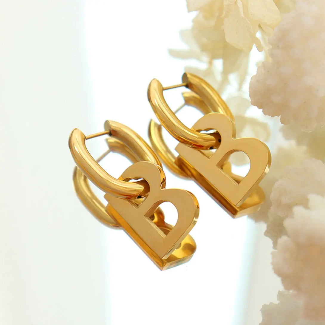Lovcia Letter B Titanium Steel Earrings-Earrings-Gold-One Size-Gold