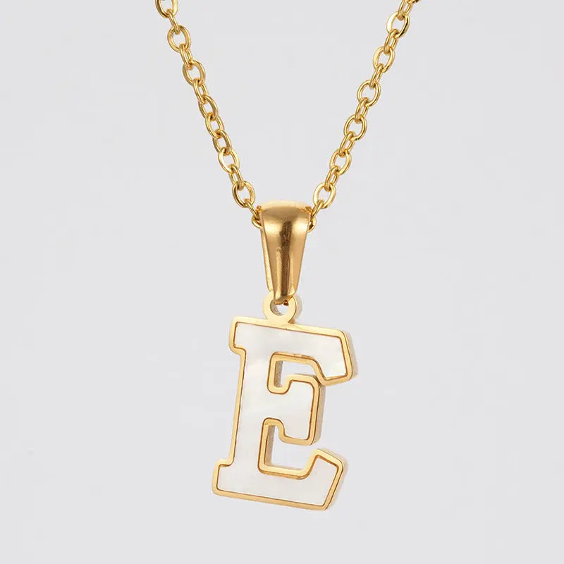 Lovcia Letter Pendant 18K Gold Plated Stainless Steel Necklace Fashion Jewellery for Women-Necklaces-Gold E With Chain-Gold E With Chain