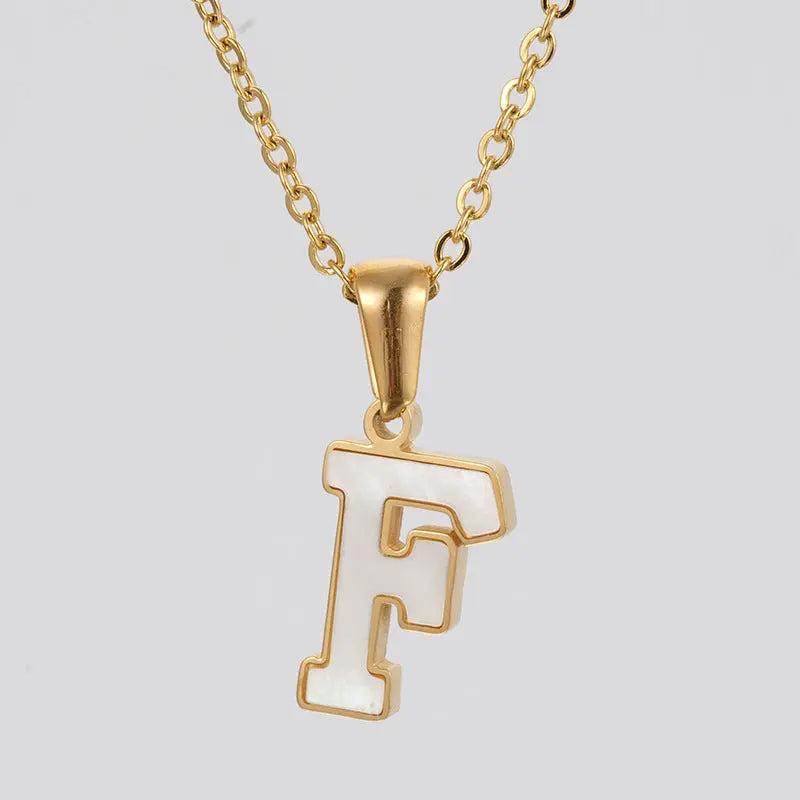 Lovcia Letter Pendant 18K Gold Plated Stainless Steel Necklace Fashion Jewellery for Women-Necklaces-Gold F With Chain-Gold F With Chain