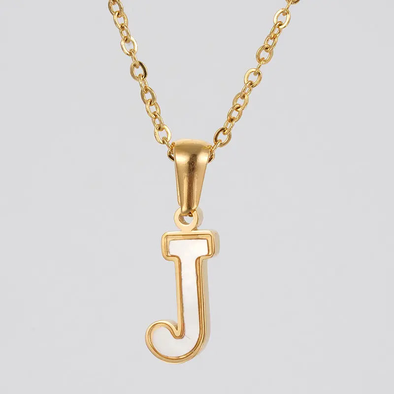 Lovcia Letter Pendant 18K Gold Plated Stainless Steel Necklace Fashion Jewellery for Women-Necklaces-Gold J With Chain-Gold J With Chain