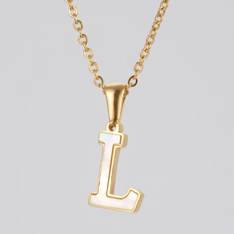 Lovcia Letter Pendant 18K Gold Plated Stainless Steel Necklace Fashion Jewellery for Women-Necklaces-Gold L With Chain-Gold L With Chain