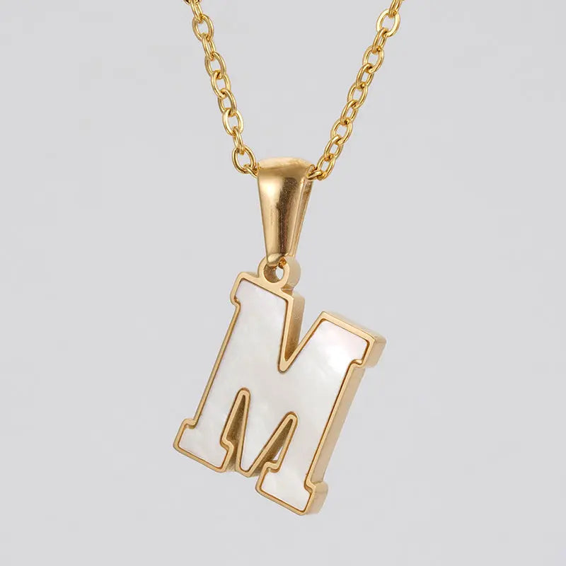 Lovcia Letter Pendant 18K Gold Plated Stainless Steel Necklace Fashion Jewellery for Women-Necklaces-Gold M With Chain-Gold M With Chain