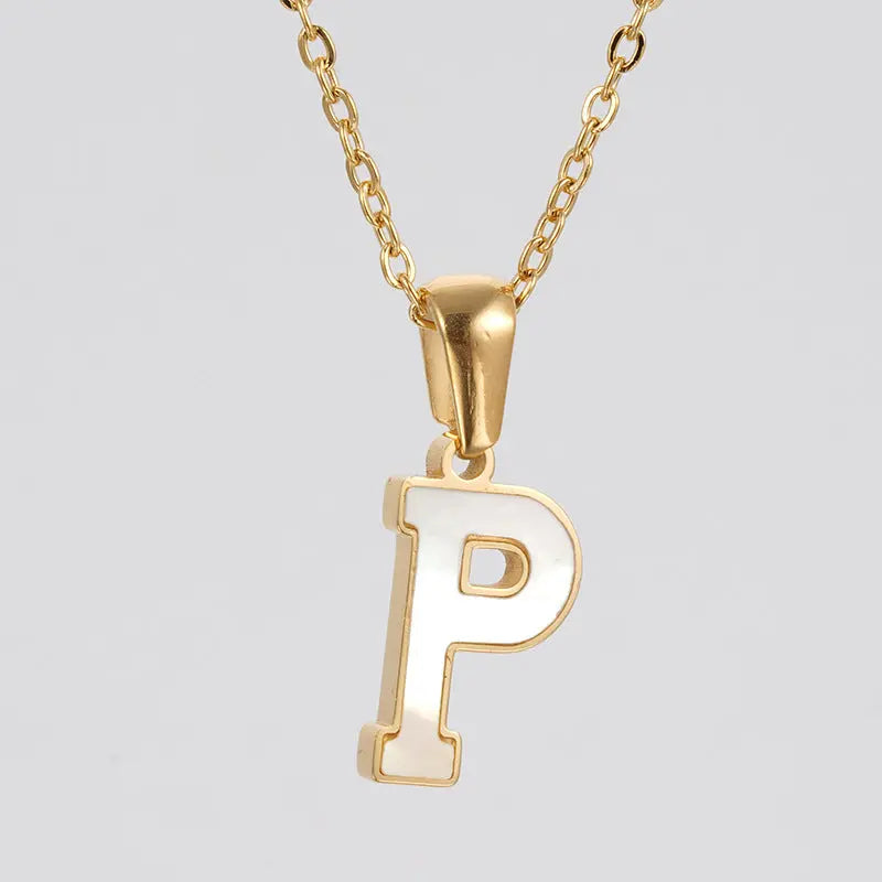 Lovcia Letter Pendant 18K Gold Plated Stainless Steel Necklace Fashion Jewellery for Women-Necklaces-Gold P With Chain-Gold P With Chain
