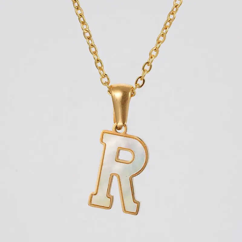 Lovcia Letter Pendant 18K Gold Plated Stainless Steel Necklace Fashion Jewellery for Women-Necklaces-Gold R With Chain-Gold R With Chain