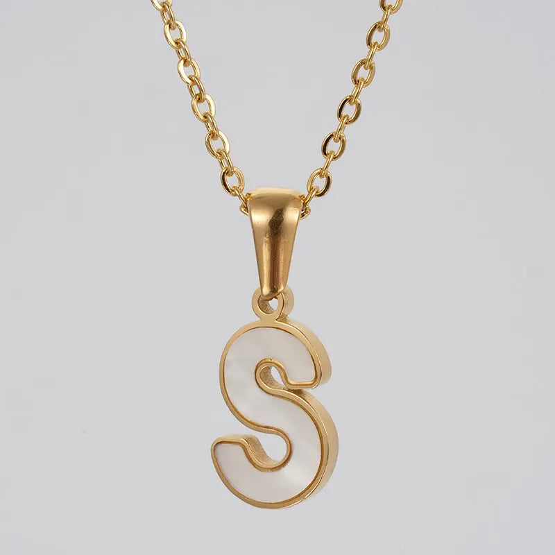 Lovcia Letter Pendant 18K Gold Plated Stainless Steel Necklace Fashion Jewellery for Women-Necklaces-Gold S With Chain-Gold S With Chain