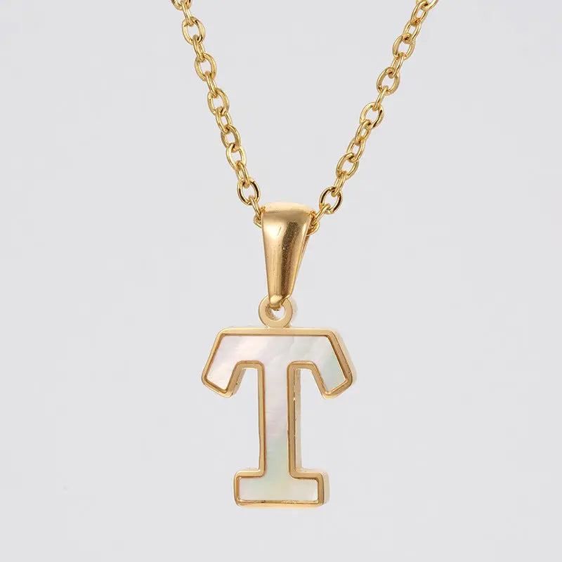 Lovcia Letter Pendant 18K Gold Plated Stainless Steel Necklace Fashion Jewellery for Women-Necklaces-Gold T With Chain-Gold T With Chain
