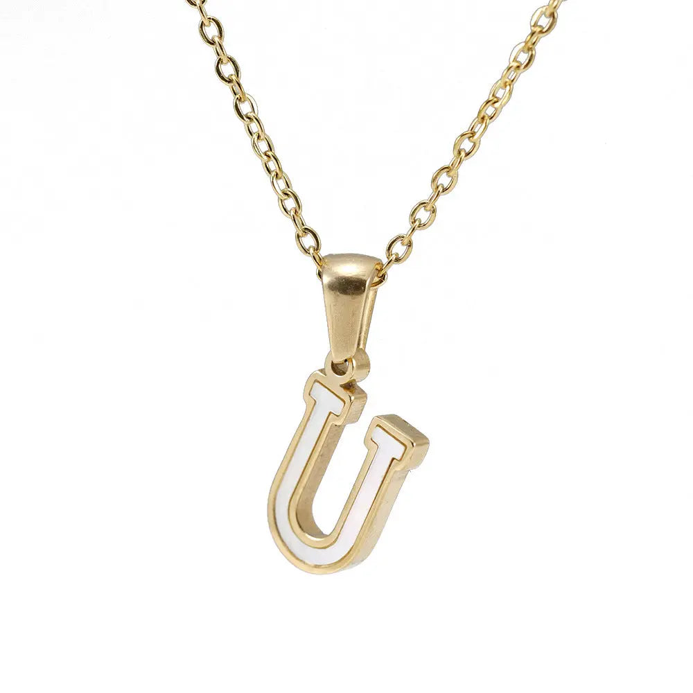 Lovcia Letter Pendant 18K Gold Plated Stainless Steel Necklace Fashion Jewellery for Women-Necklaces-Gold U With Chain-Gold U With Chain