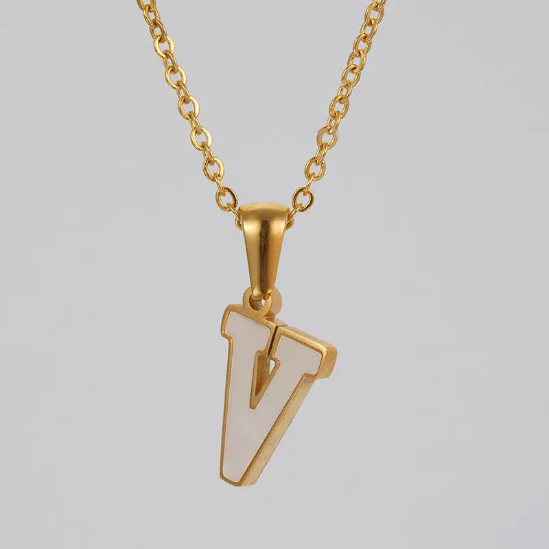 Lovcia Letter Pendant 18K Gold Plated Stainless Steel Necklace Fashion Jewellery for Women-Necklaces-Gold V With Chain-Gold V With Chain