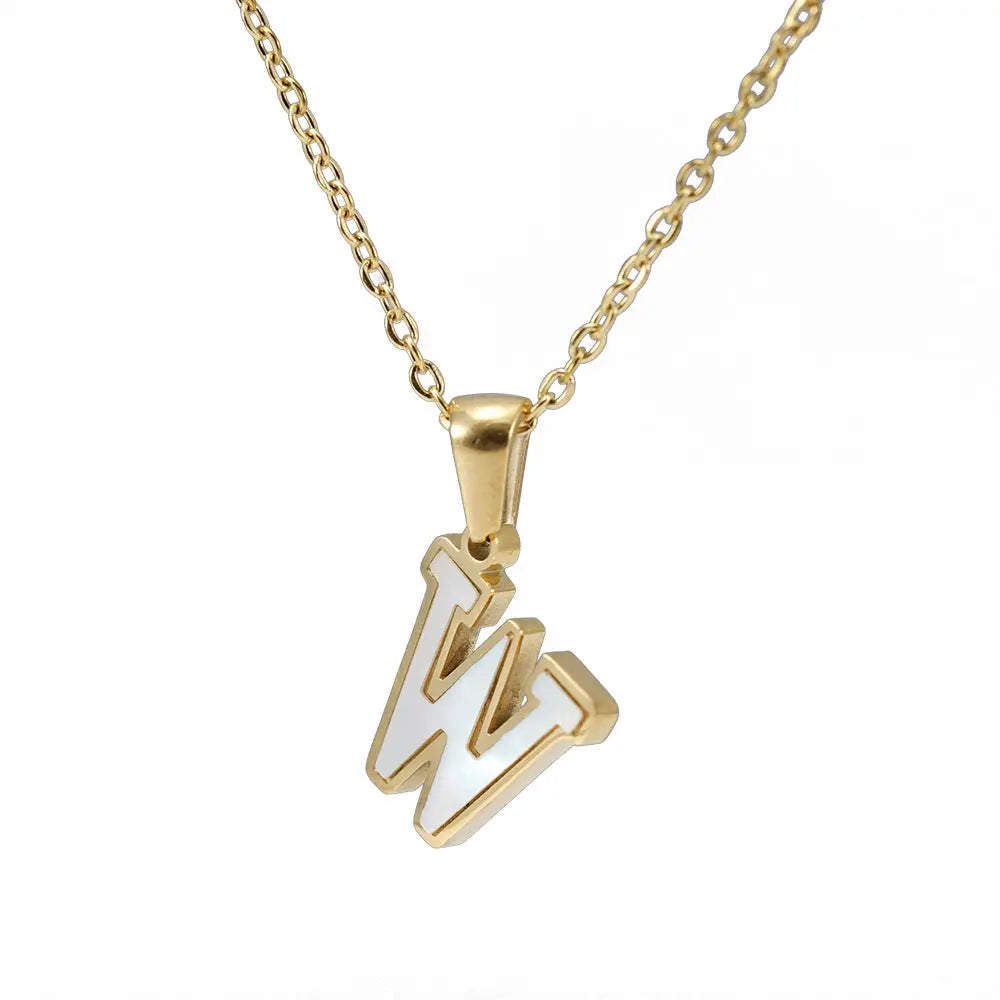 Lovcia Letter Pendant 18K Gold Plated Stainless Steel Necklace Fashion Jewellery for Women-Necklaces-Gold W With Chain-Gold W With Chain