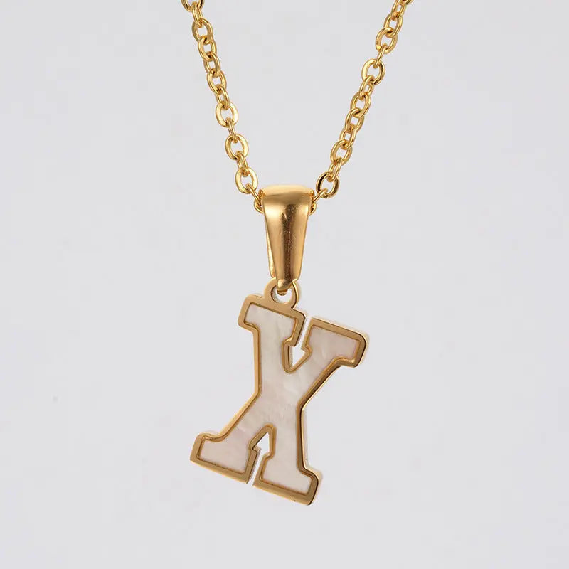 Lovcia Letter Pendant 18K Gold Plated Stainless Steel Necklace Fashion Jewellery for Women-Necklaces-Gold X With Chain-Gold X With Chain