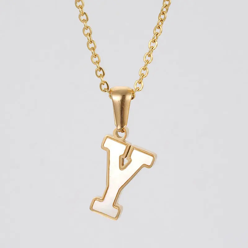 Lovcia Letter Pendant 18K Gold Plated Stainless Steel Necklace Fashion Jewellery for Women-Necklaces-Gold Y With Chain-Gold Y With Chain