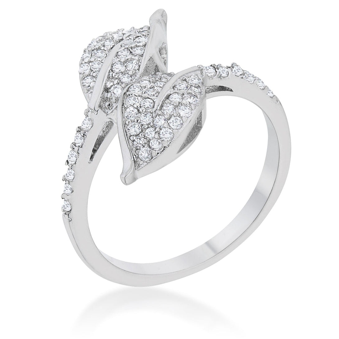 Lovcia Liana Rhodium-Plated Leaf Wrap Ring with 0.1ct CZ Accents-Rings-5-5
