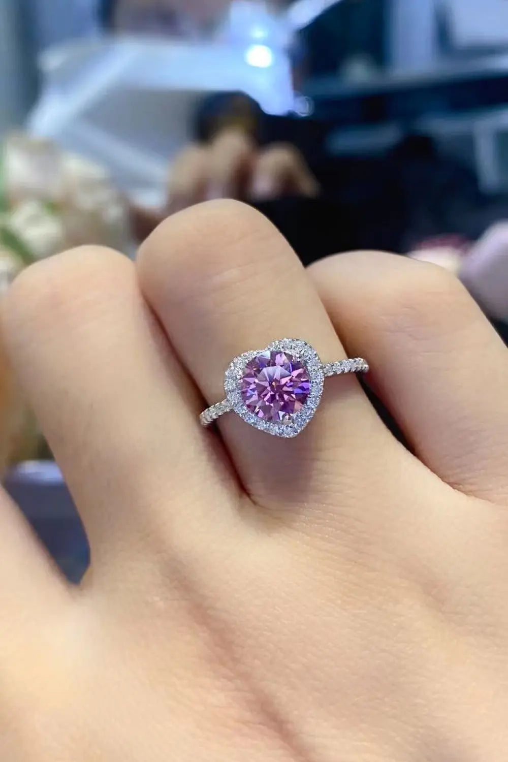 Lovcia Lifelong Journey 1 Carat Moissanite Heart Ring-Rings-Pink Heart-4.5-Pink Heart