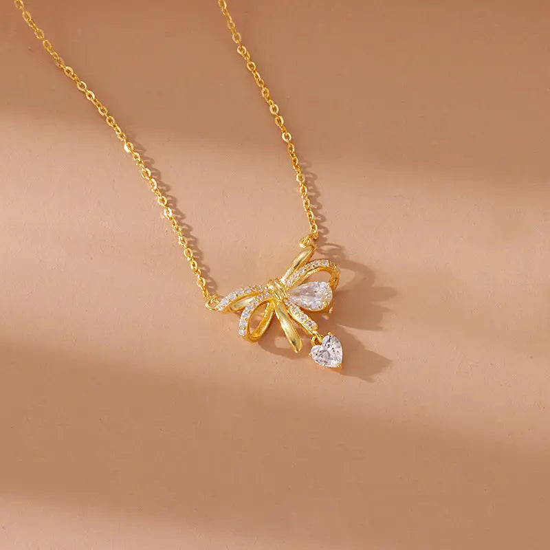 Lovcia Light Luxury Cute Bow 925 Sterling Silver Pendant Necklace for Women-Necklaces-Bow Necklace-Bow Necklace