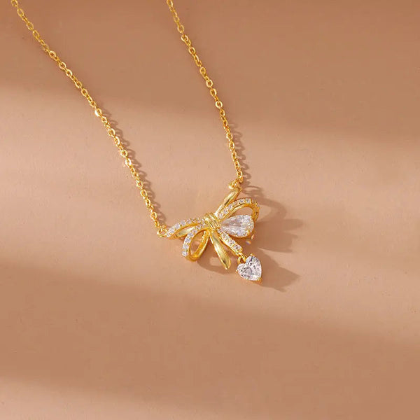 Lovcia Light Luxury Cute Bow 925 Sterling Silver Pendant Necklace for Women-Necklaces-Bow Necklace-Bow Necklace